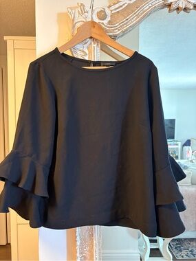 J. Crew Black Ruffle Sleeve Blouse